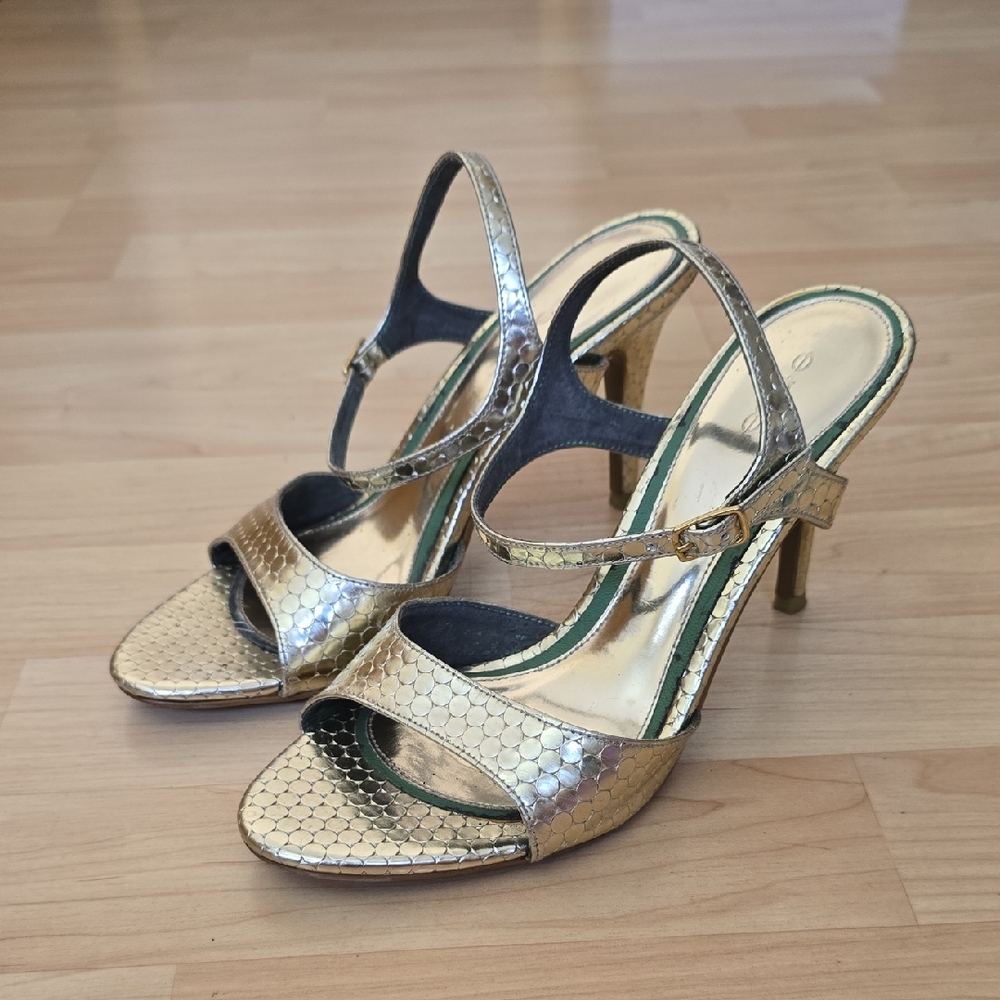 E pse Elegant Gold Women's Stiletto Heels Sandals Size 5.5